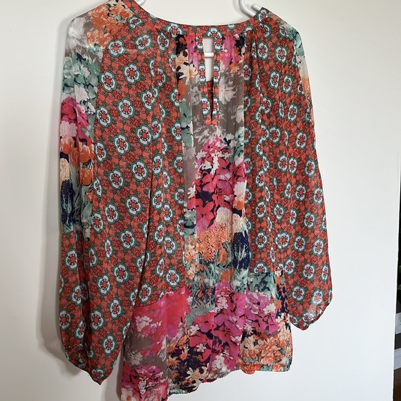Anthropologie Figueroa & Flower Floral Multicolor Women's Semi Sheer Top Medium - Picture 3 of 8